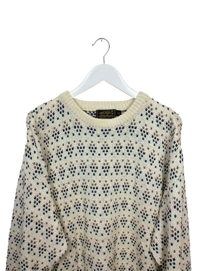Vintage 90s Eddie Bauer Cream Geometric Knit Crewneck Sweater Size L