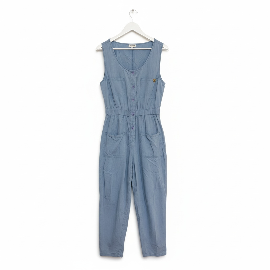 Lucy & Yak Womens Light Blue Organic Cotton Button Front Scoop Neck Jumpsuit XL