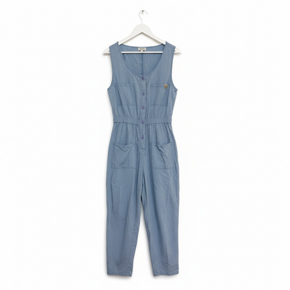 Lucy & Yak Womens Light Blue Organic Cotton Button Front Scoop Neck Jumpsuit XL