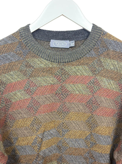 Vintage Talbots Mens Multicoloured Wool Sweater Geometric Pattern Crewneck M