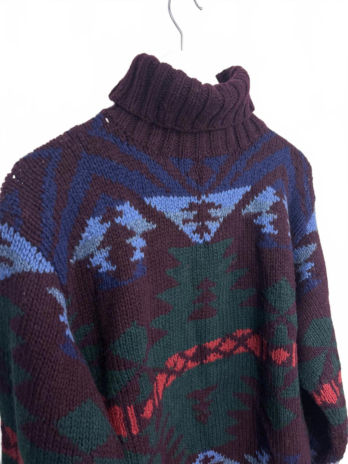 Vintage Ralph Lauren Women's Turtleneck Multicoloured Sweater Medium