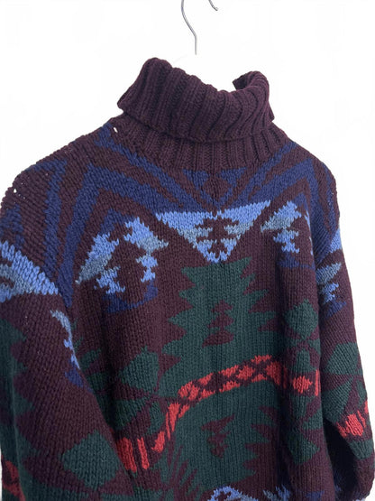Vintage Ralph Lauren Women's Turtleneck Multicoloured Sweater Medium