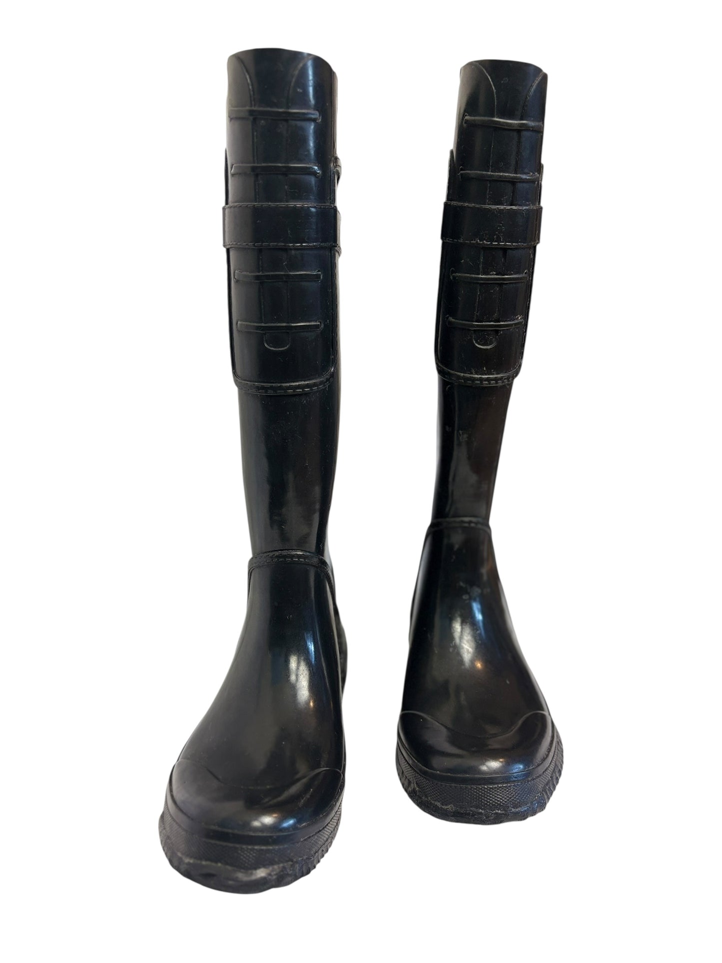 Nine West Womens Black Knee High Riding Rain Boots Strap Detail Size 6