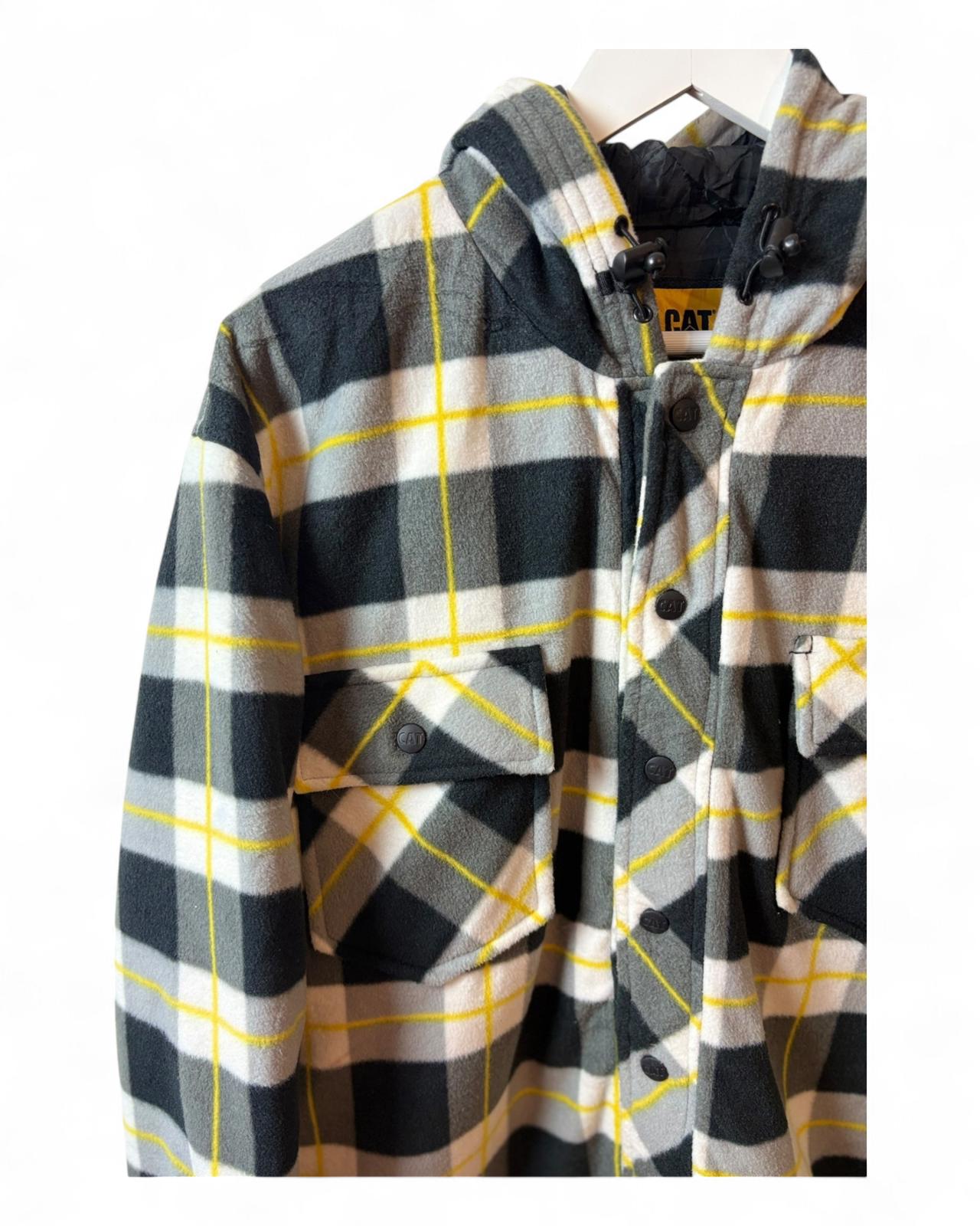 Vintage CAT Y2K Mens Flannel Workwear Plaid Checkered Jacket Black Yellow XL