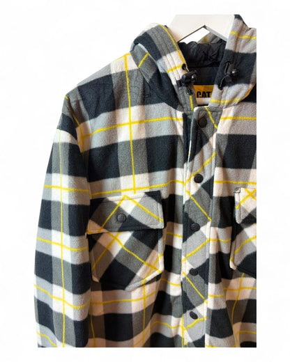 Vintage CAT Y2K Mens Flannel Workwear Plaid Checkered Jacket Black Yellow XL