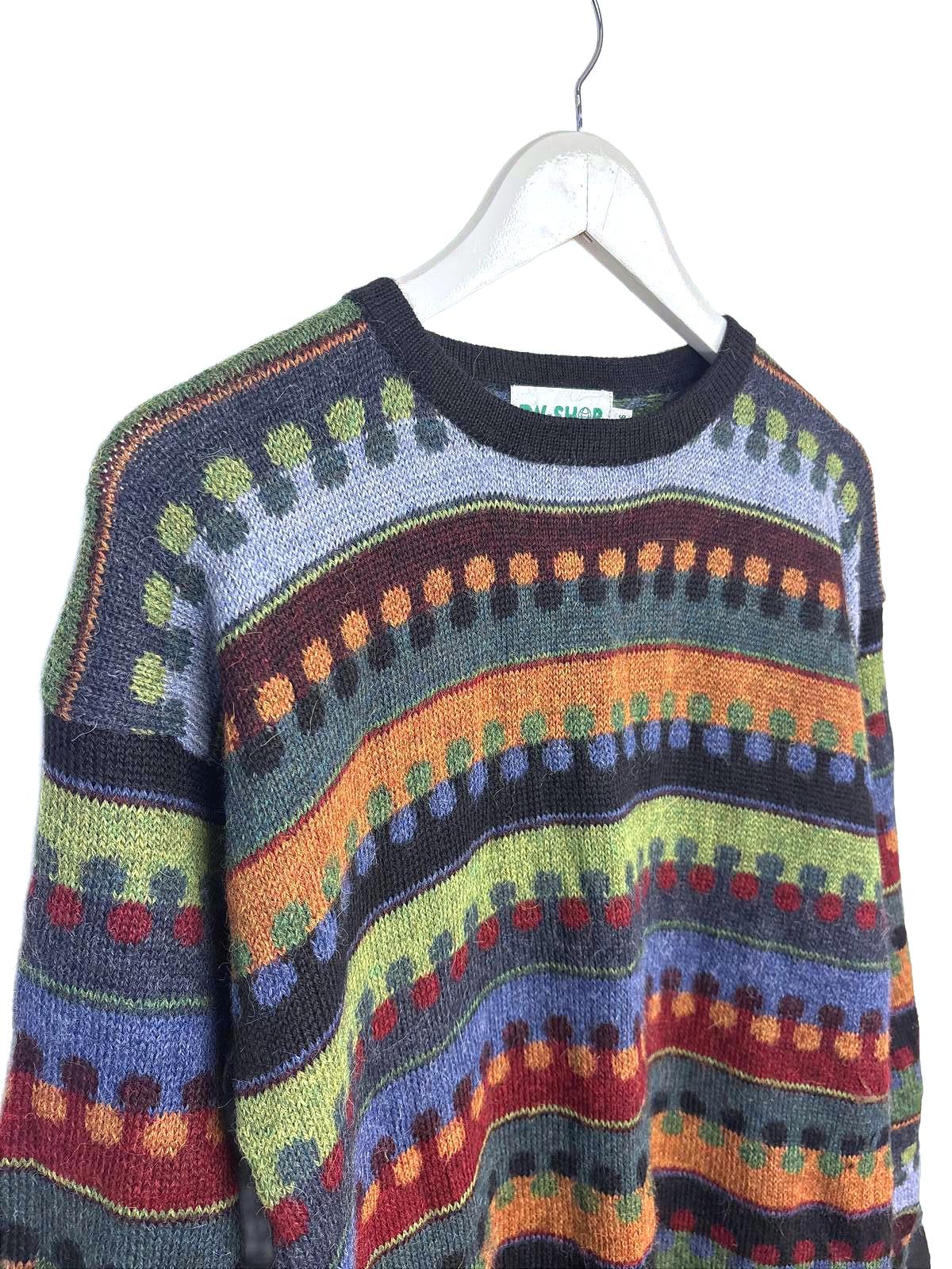 Vintage DW Women's Sweater Multi-colour Patterned Alpaca Knit Side Slit Medium