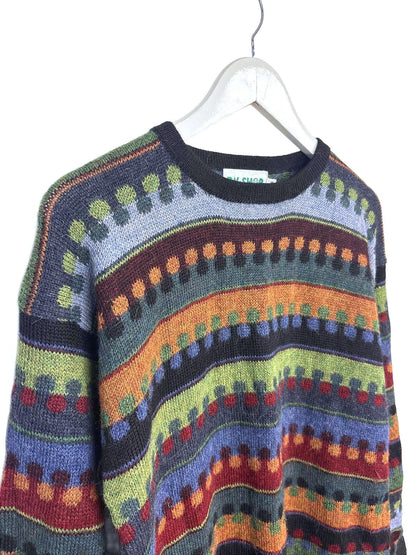 Vintage DW Women's Sweater Multi-colour Patterned Alpaca Knit Side Slit Medium