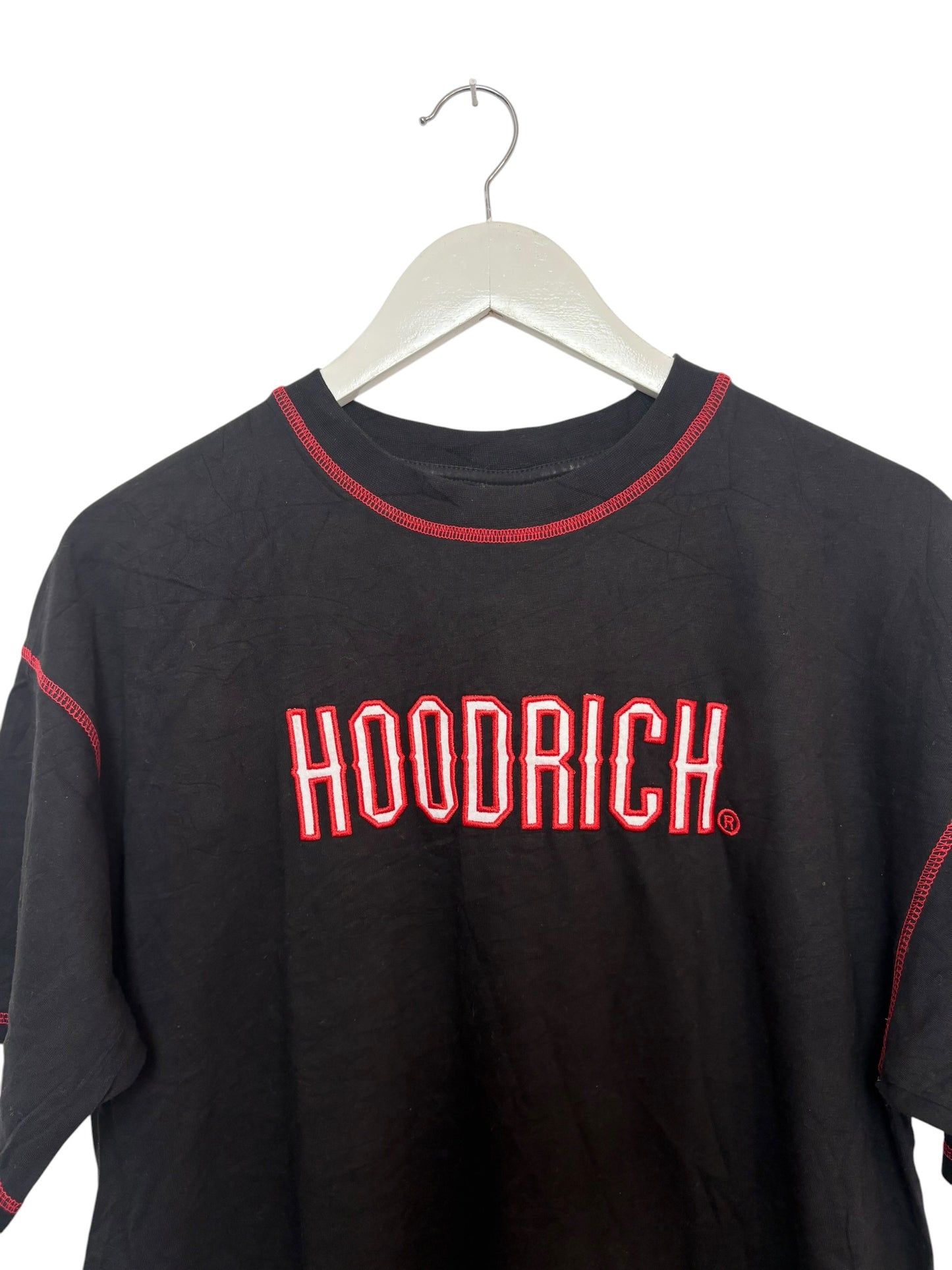 Hoodrich Mens Black Embroidered Logo Crewneck T Shirt with Contrast Stitching M