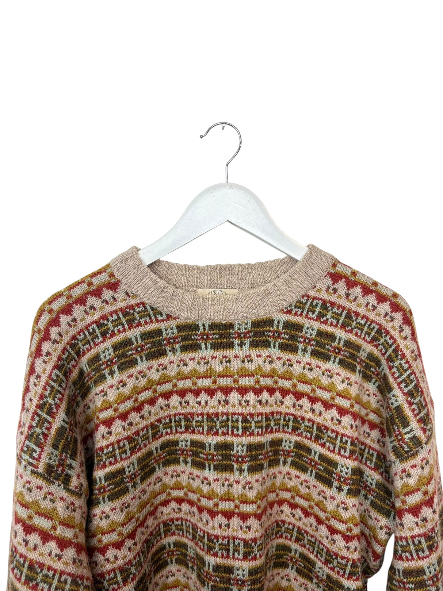Vintage Casual Club Multicoloured Fair Isle Knit Crewneck Sweater XL