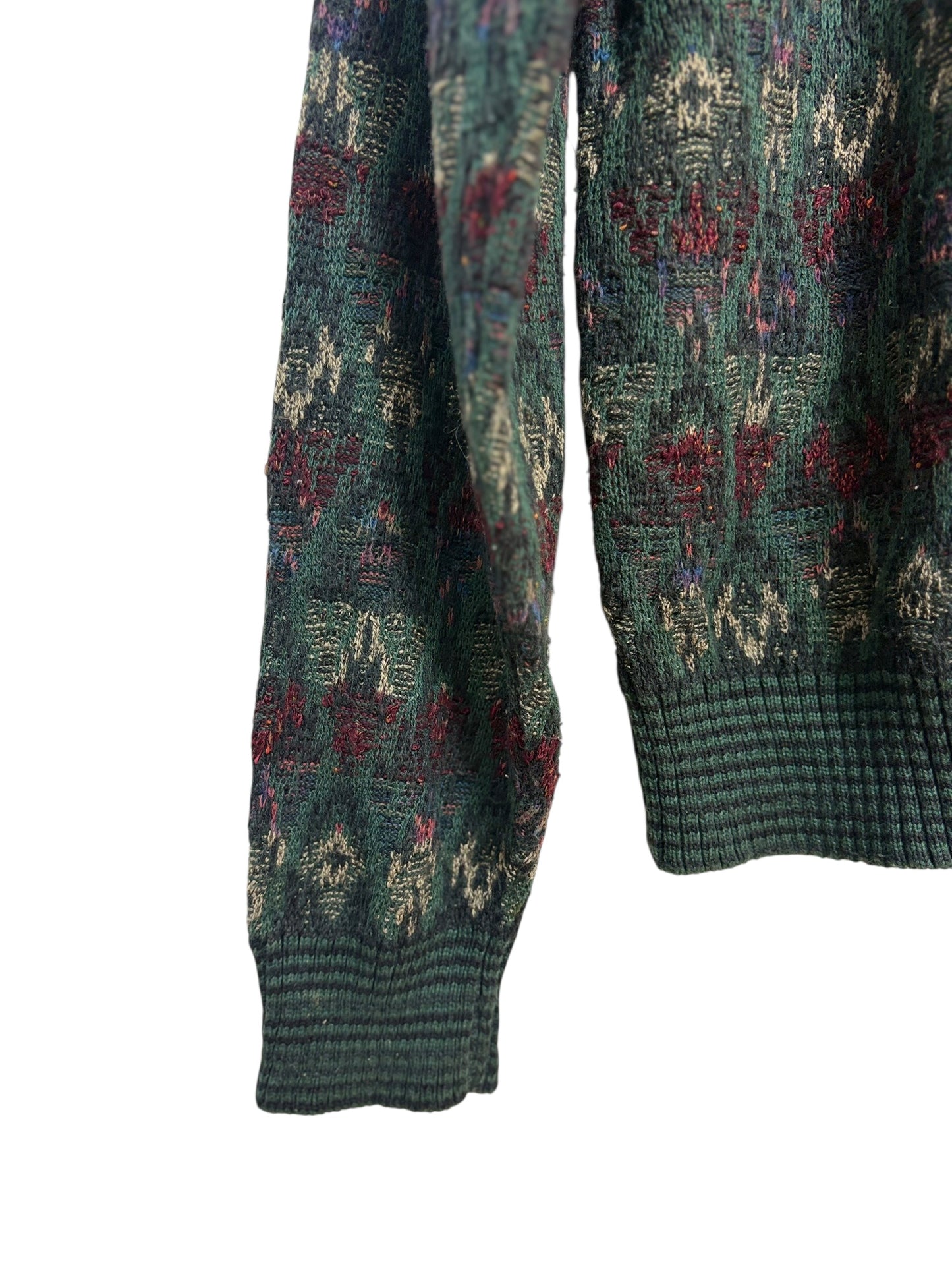 JS. A. Bank Mens 90s Green Geometric Pattern Crewneck Sweater Size XL