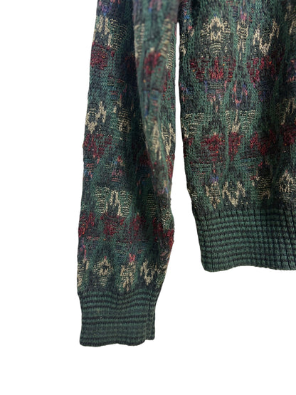 JS. A. Bank Mens 90s Green Geometric Pattern Crewneck Sweater Size XL