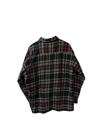 Vintage Unisex Grey Red Plaid Flannel Shirt Oversized Fit Size XXL