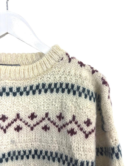 Vintage Preswick & Moore Men's Beige Sweater Fair Isle Patterned Wool Knit Large