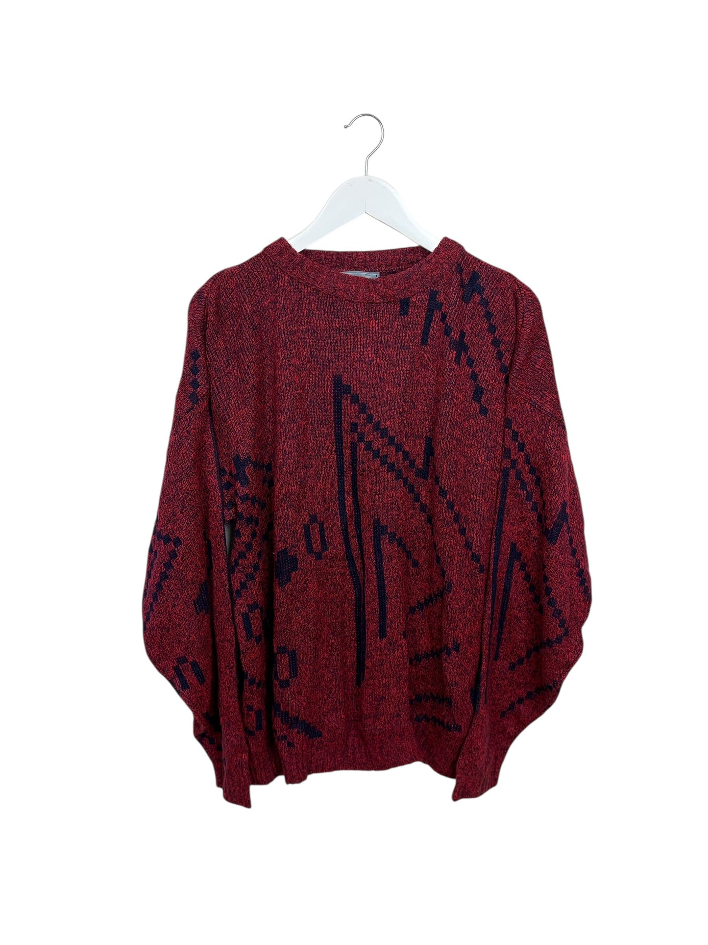 Vintage 80s Le TIGRÉ Unisex Red Geometric Knit Crewneck Sweater Size L
