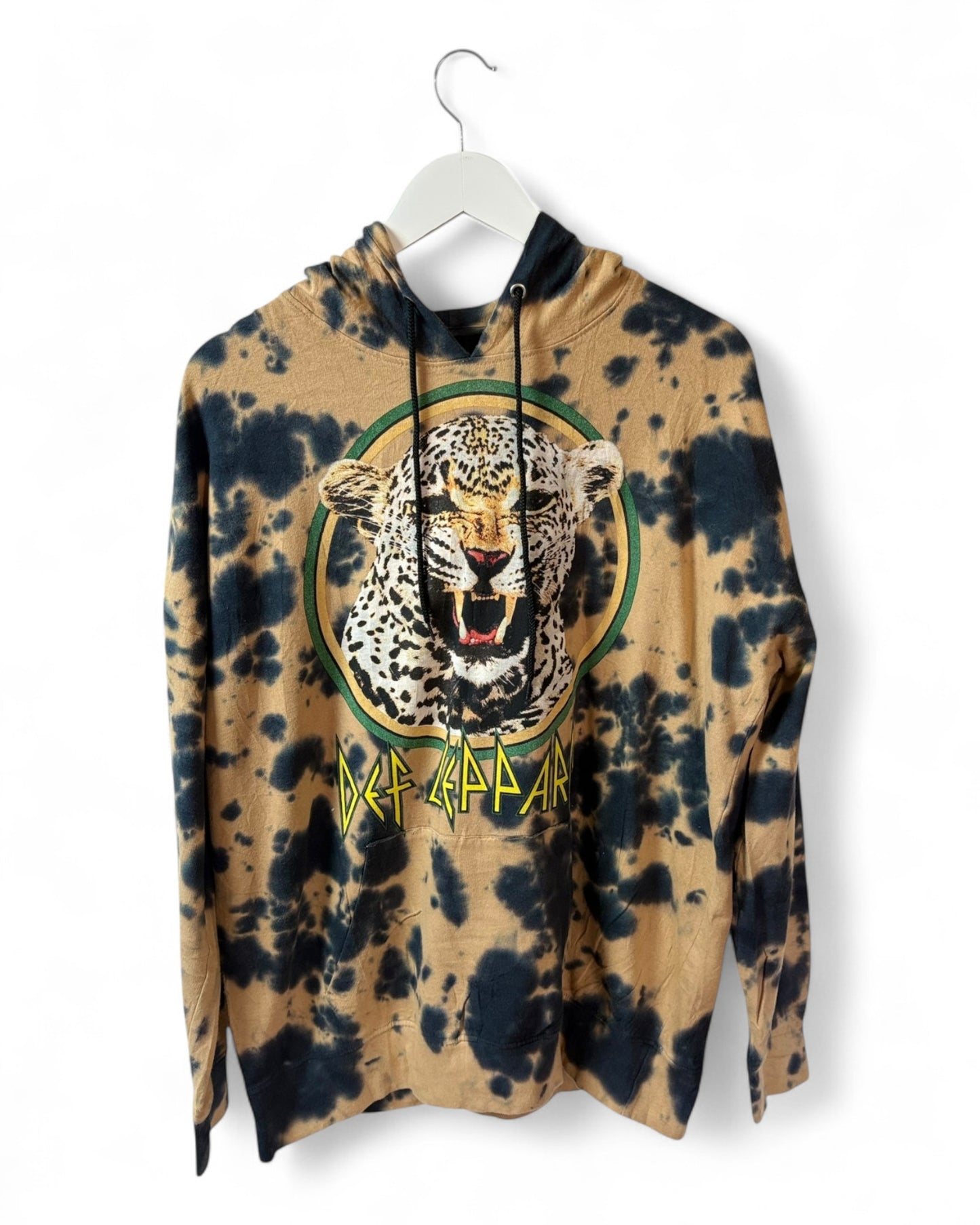 Official Def Leppard Mens Tie Dye Hoodie Leopard Graphic Size L