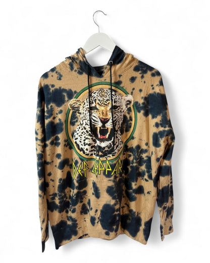 Official Def Leppard Mens Tie Dye Hoodie Leopard Graphic Size L