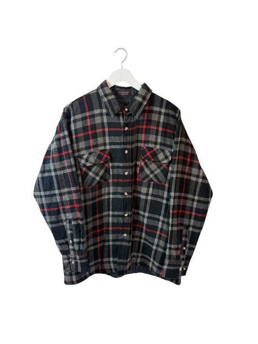 Vintage Unisex Grey Red Plaid Flannel Shirt Oversized Fit Size XXL