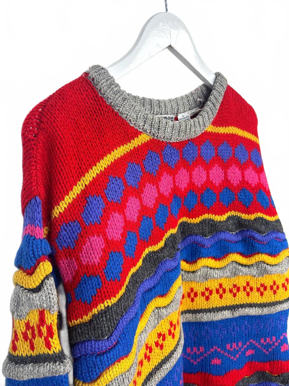 Vintage 90's Crescendo Women's Textured Multicolour Pattern Knit Sweater Medium