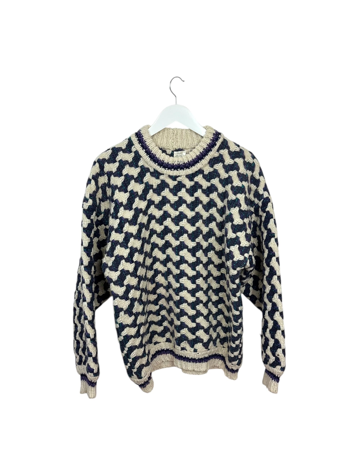 La Paz 90s Mens Purple Geometric Pattern Wool Knit Sweater Cream L