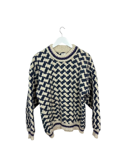 La Paz 90s Mens Purple Geometric Pattern Wool Knit Sweater Cream L
