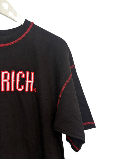 Hoodrich Mens Black Embroidered Logo Crewneck T Shirt with Contrast Stitching M