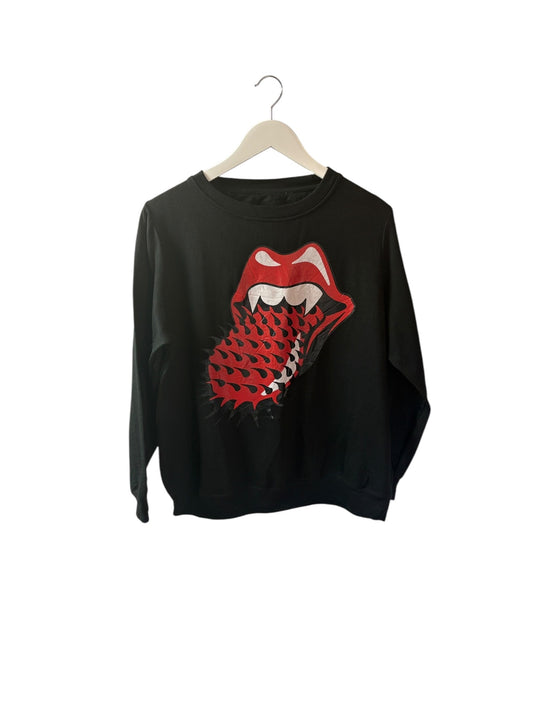 Rolling Stones Mens Unisex Black Crew Neck Sweatshirt Retro Lip Graphic XXL