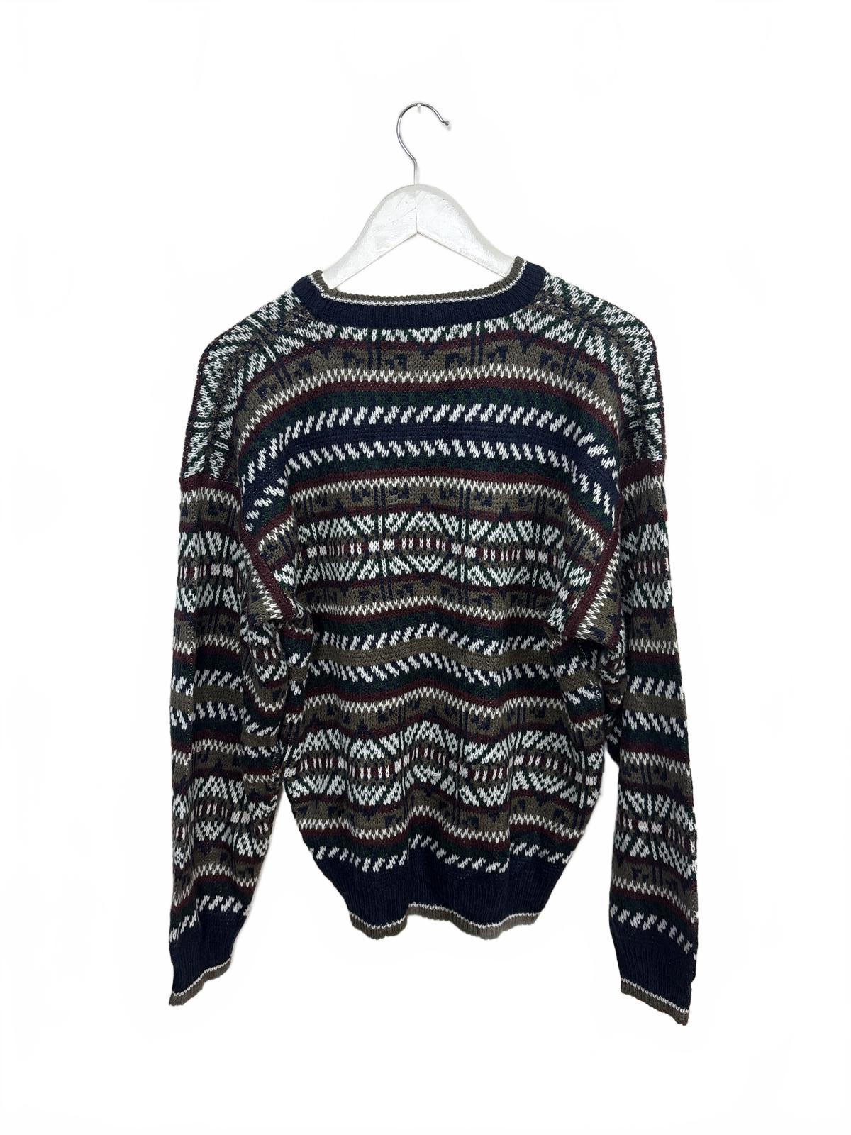 Vintage 90s Honors Geometric Patterned Navy Khaki Crew Neck Sweater M-L