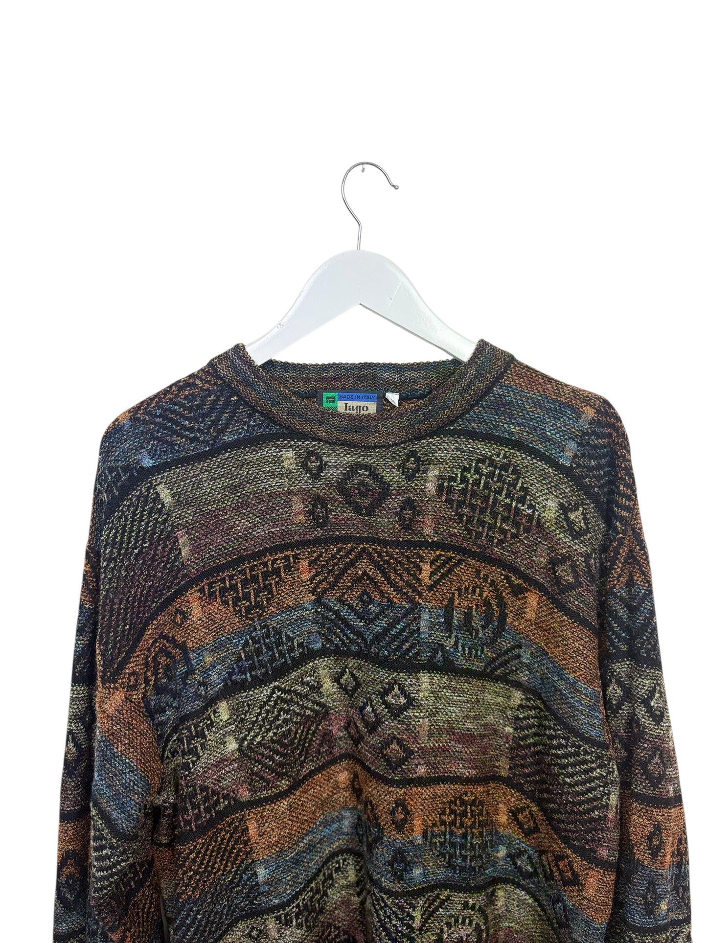 Vintage Lago Multicolour 90s Geometric Abstract Knit Crewneck Sweater Size L