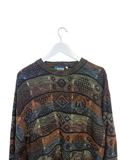 Vintage Lago Multicolour 90s Geometric Abstract Knit Crewneck Sweater Size L