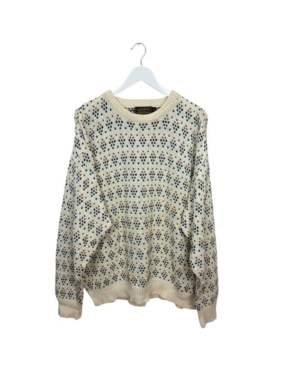Vintage 90s Eddie Bauer Cream Geometric Knit Crewneck Sweater Size L