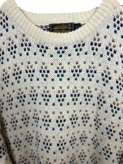 Vintage 90s Eddie Bauer Cream Geometric Knit Crewneck Sweater Size L