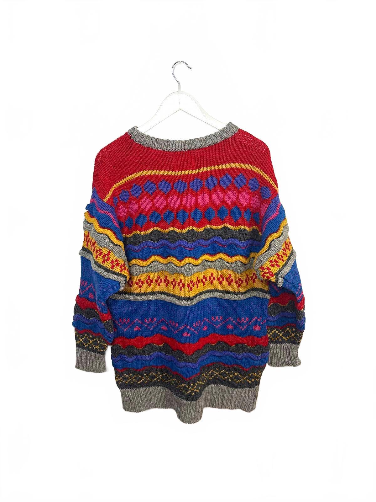 Vintage 90's Crescendo Women's Textured Multicolour Pattern Knit Sweater Medium