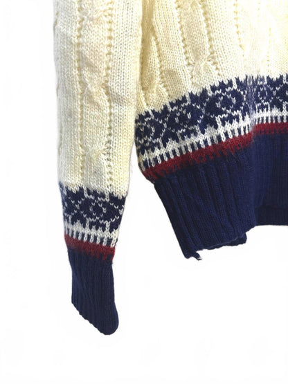 Vintage Collection Women's Navy Cream Crew Neck Knit Sweater Medium