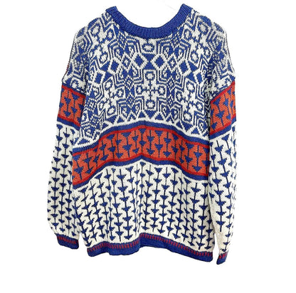 Vintage 90s Aztec Men's Sweater Geometric Patterns Blue Orange Multi-colour  XL