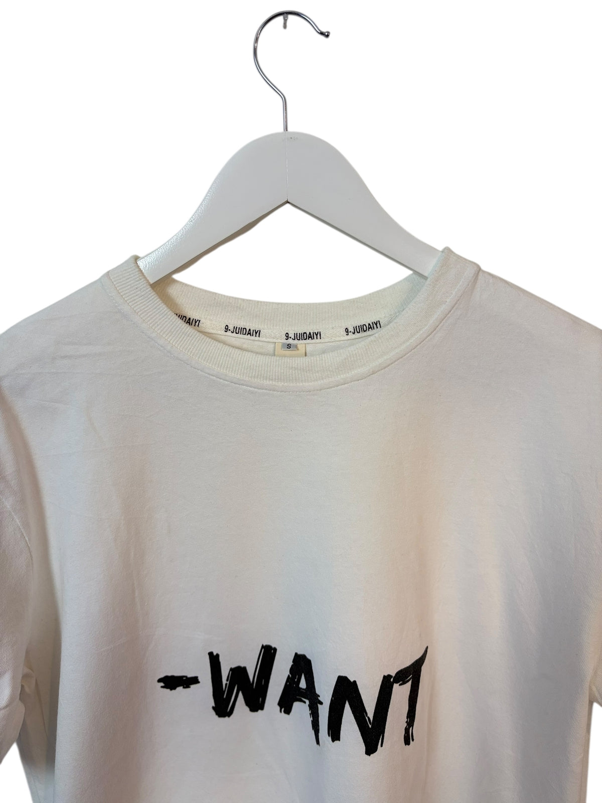9 JUIDAIYI Unisex Cream Graphic T Shirt Want Print Size XL