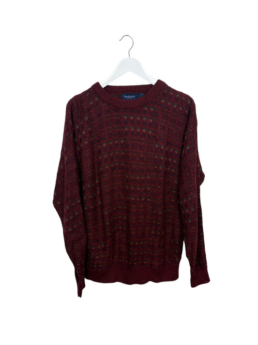 Van Heusen Mens Burgundy Geometric Knit Crewneck Acrylic Sweater Size M