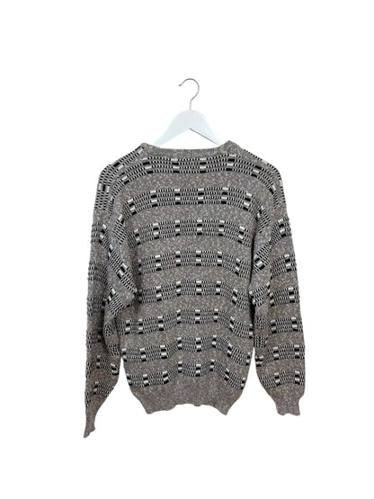 Jed 90s Unisex Geometric Pattern Knit Crewneck Sweater Grey Black Size M