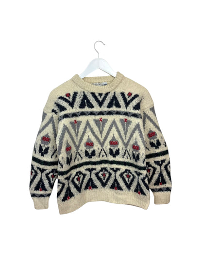 Vintage Bellini Australia Womens Cream Geometric Pattern Wool Crewneck Sweater M