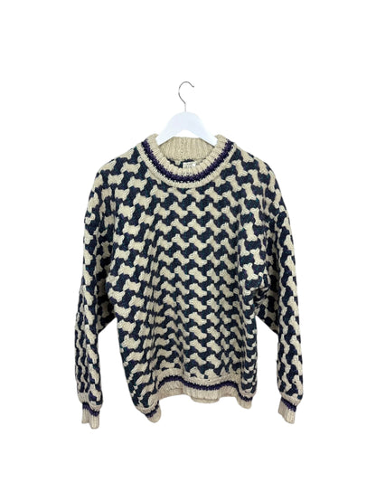 La Paz 90s Mens Purple Geometric Pattern Wool Knit Sweater Cream L