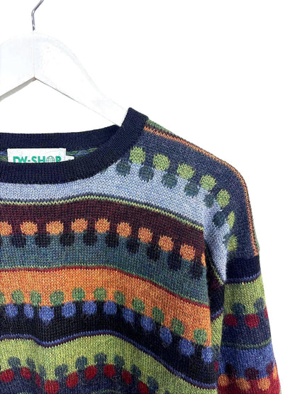 Vintage DW Women's Sweater Multi-colour Patterned Alpaca Knit Side Slit Medium