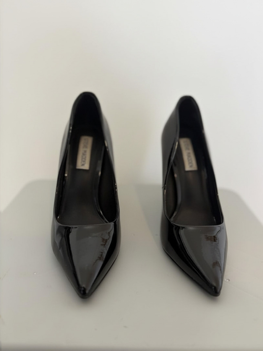 Steve Madden Womens Black Patent Pointed Toe Stiletto Pumps Size 8