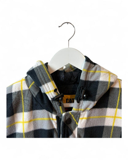 Vintage CAT Y2K Mens Flannel Workwear Plaid Checkered Jacket Black Yellow XL