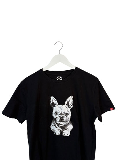 Raeek Japanese Mens Black Graphic T Shirt French Bulldog Print Size XL