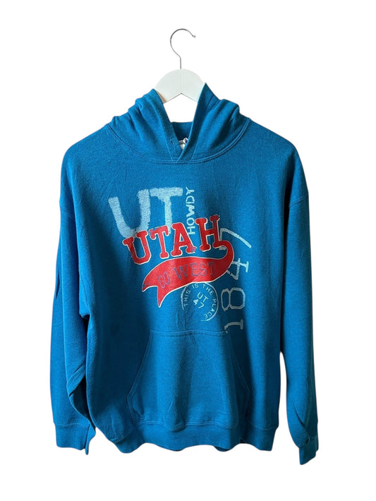 Blue UTAH Go West 1847 Unisex Graphic Hoodie Size Medium