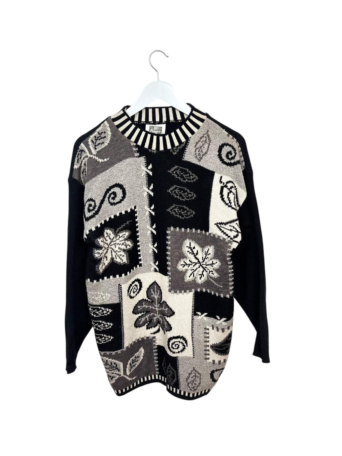 Guy Frazer Womens 90s Abstract Patchwork Knit Crewneck Sweater Size M