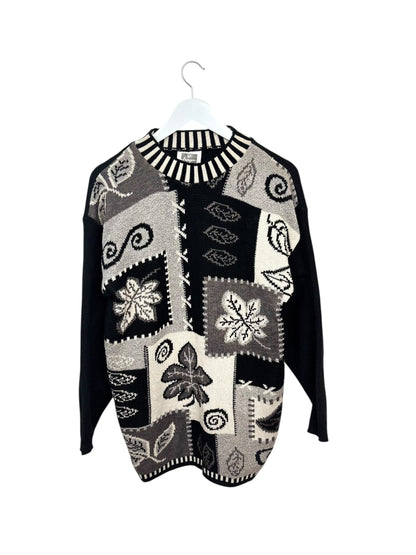 Guy Frazer Womens 90s Abstract Patchwork Knit Crewneck Sweater Size M