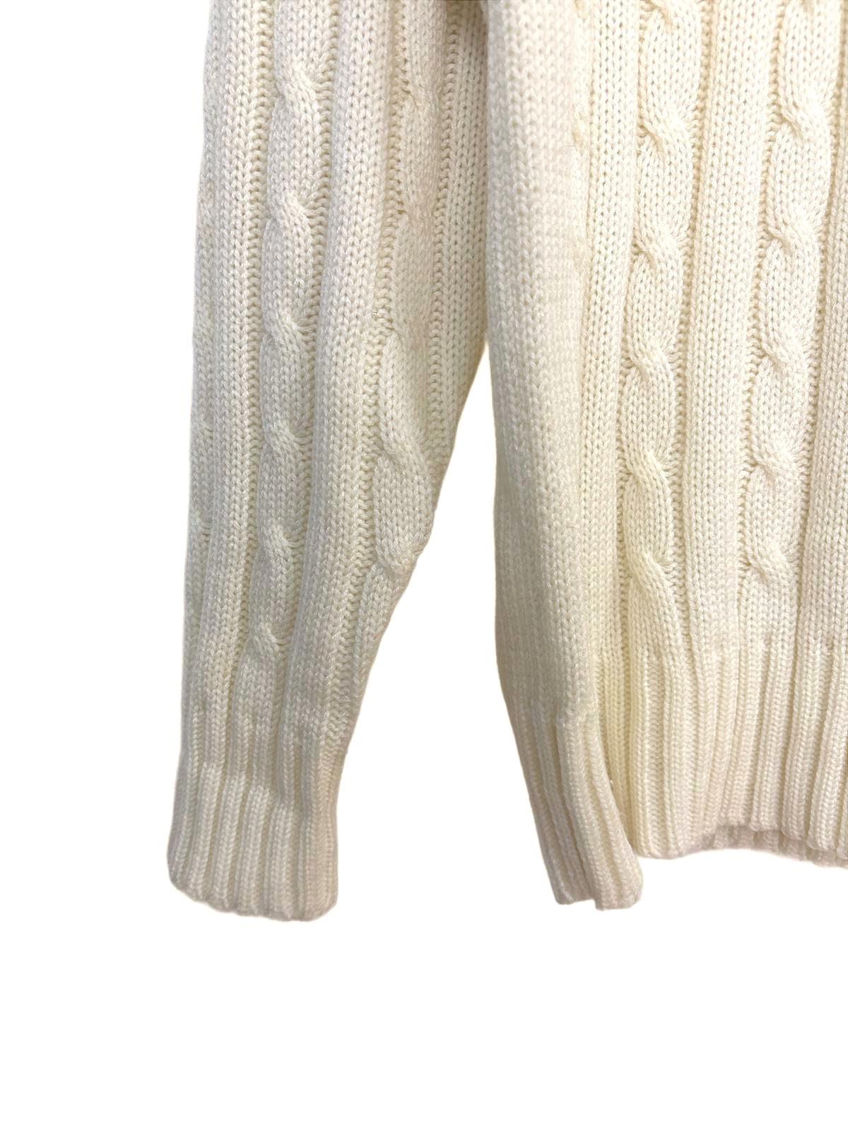 Vintage White Readers Men's Sweater Cream Cable Knit V-Neck Large