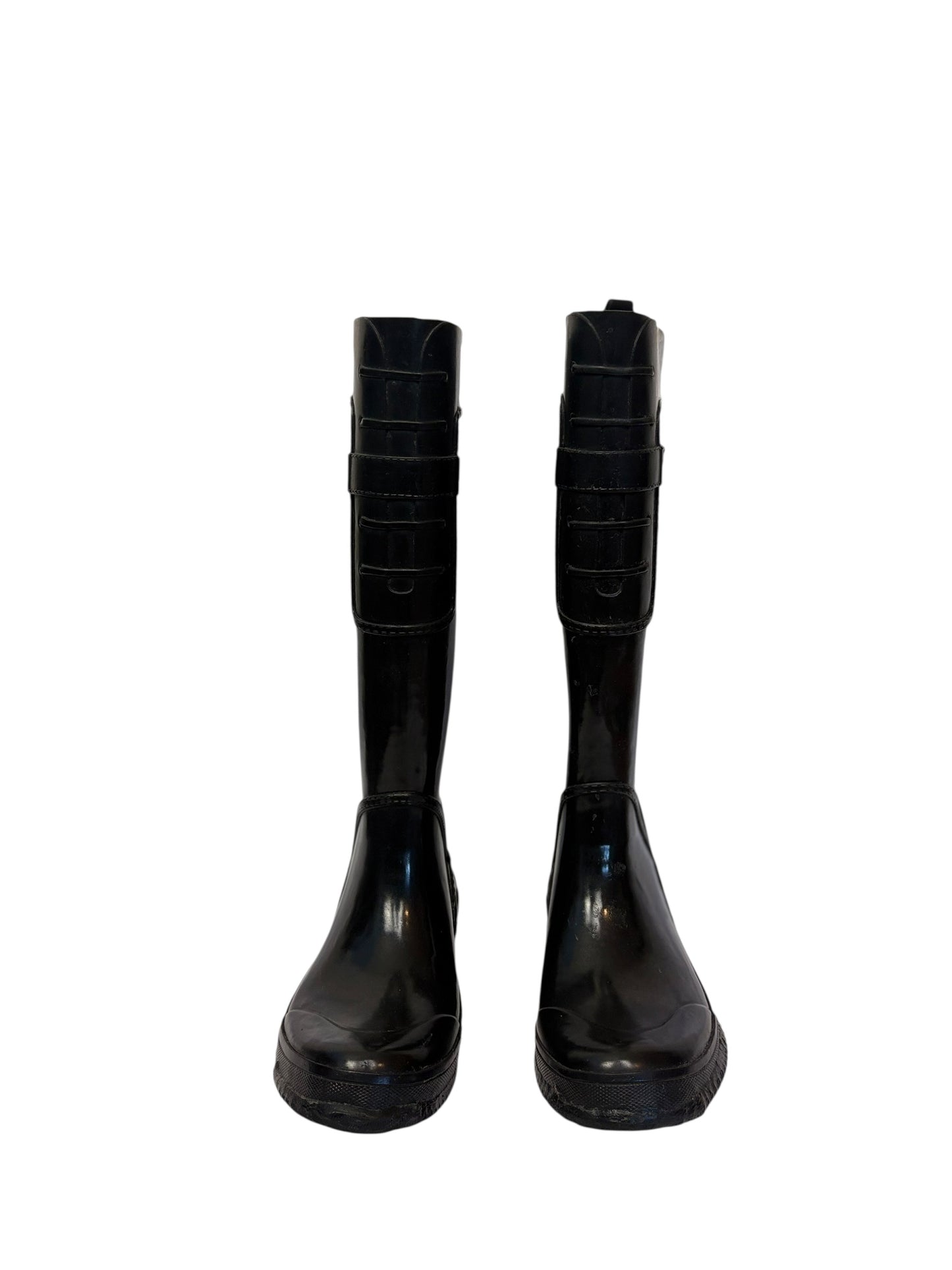 Nine West Womens Black Knee High Riding Rain Boots Strap Detail Size 6