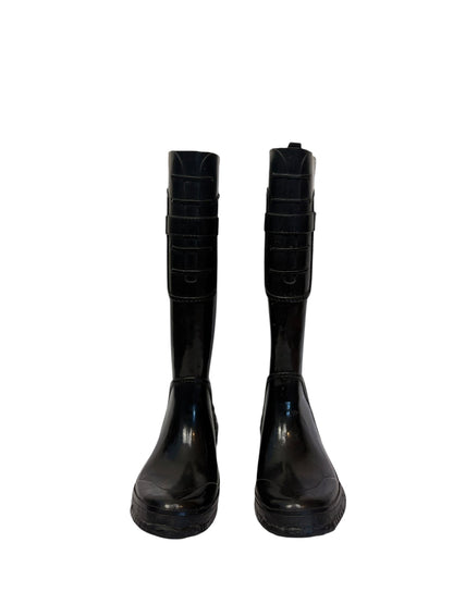 Nine West Womens Black Knee High Riding Rain Boots Strap Detail Size 6