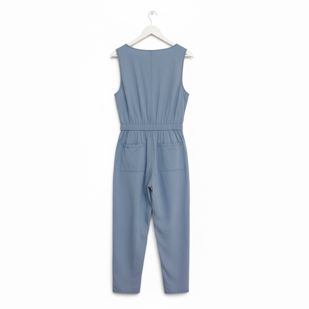 Lucy & Yak Womens Light Blue Organic Cotton Button Front Scoop Neck Jumpsuit XL